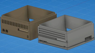 image of a 3d render of the microquadra 700 and microIIci raspberry pi zero cases